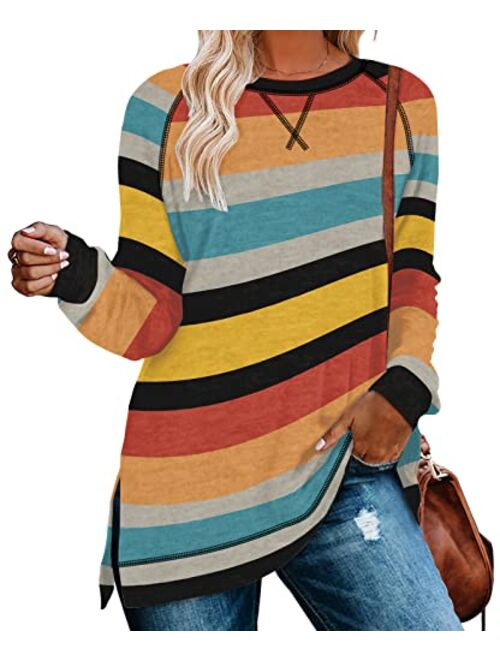 NILOUFO Womens Long Sleeve Casual Blouses Fashion Tunic Side Split Tops for Leggings