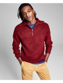 Men's Chunky Ribbed-Knit 1/4-Zip Mock Neck Sweater