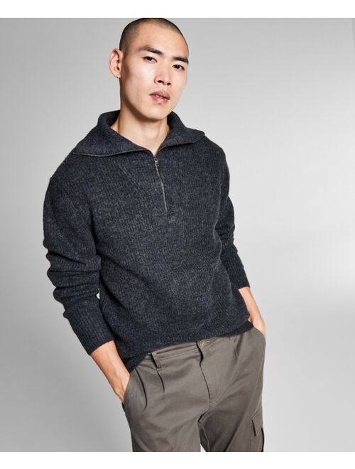 And Now This Men's Chunky Ribbed-Knit 1/4-Zip Mock Neck Sweater