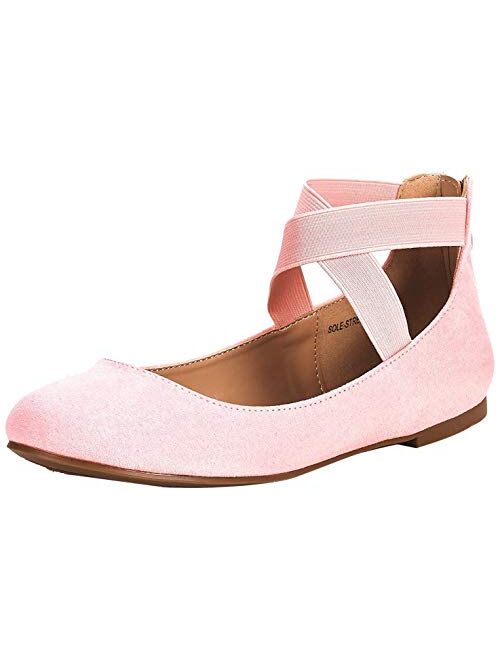 DREAM PAIRS Women's Sole_Stretchy Fashion Elastic Ankle Straps Flats Shoes