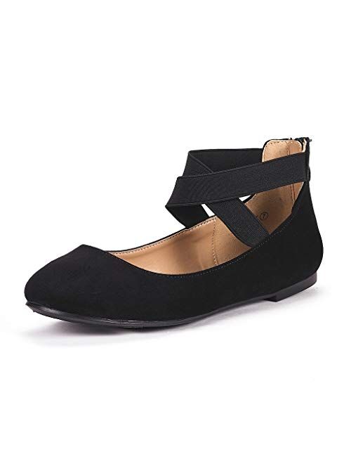 DREAM PAIRS Women's Sole_Stretchy Fashion Elastic Ankle Straps Flats Shoes