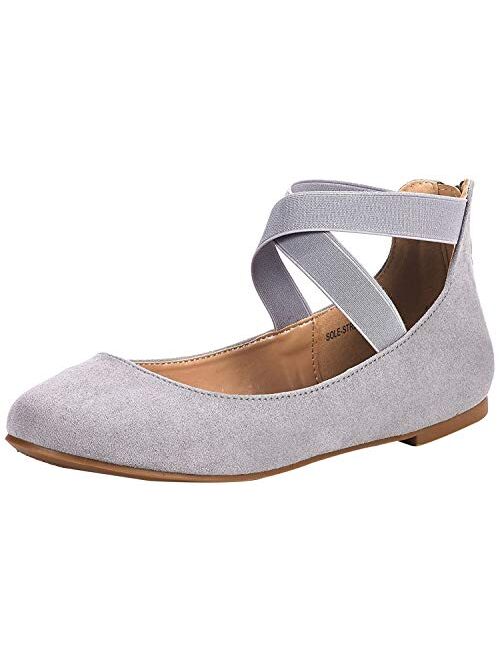 DREAM PAIRS Women's Sole_Stretchy Fashion Elastic Ankle Straps Flats Shoes