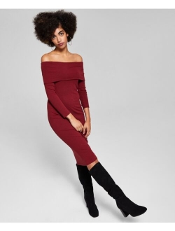 Off-The-Shoulder Ribbed Midi Dress