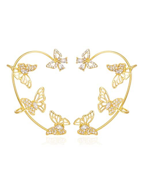 Beemean Zircon Butterfly Ear Cuff Earrings for Women Butterfly Wrap Crawler Earrings around Ear No Piercing Ear Clip Earring