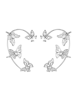 Heimaxing Butterfly Ear Cuffs for Women Non Piercing Zircon Butterfly Ear Wrap Crawler Climber Earrings for Non Pierced Ears