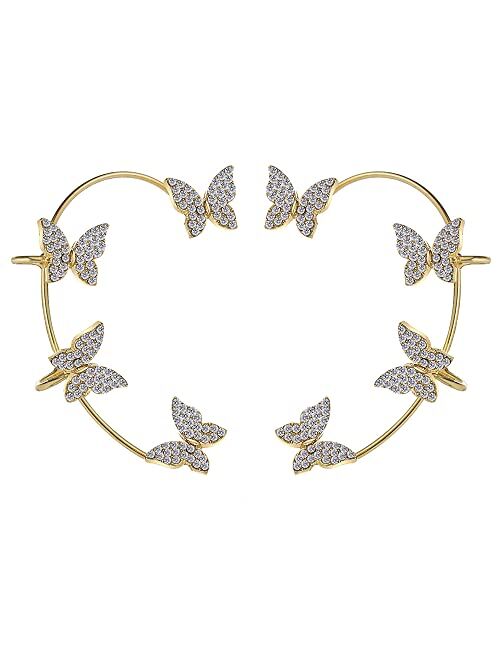 Heimaxing Butterfly Ear Cuffs for Women Non Piercing Zircon Butterfly Ear Wrap Crawler Climber Earrings for Non Pierced Ears