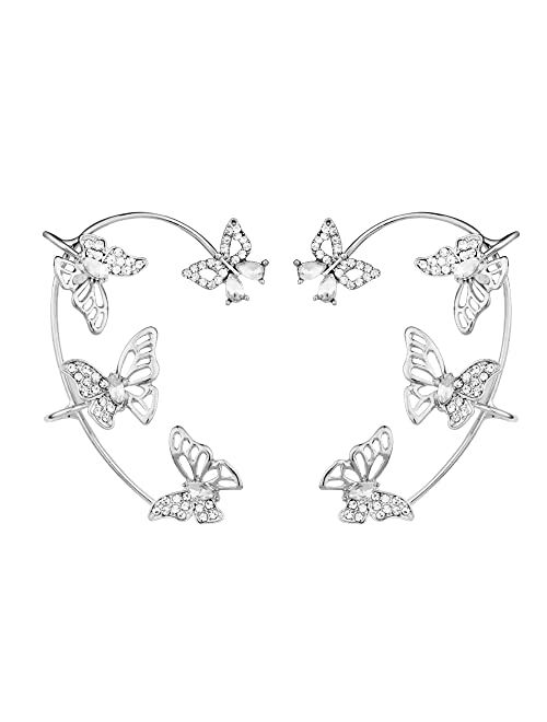 Heimaxing Butterfly Ear Cuffs for Women Non Piercing Zircon Butterfly Ear Wrap Crawler Climber Earrings for Non Pierced Ears