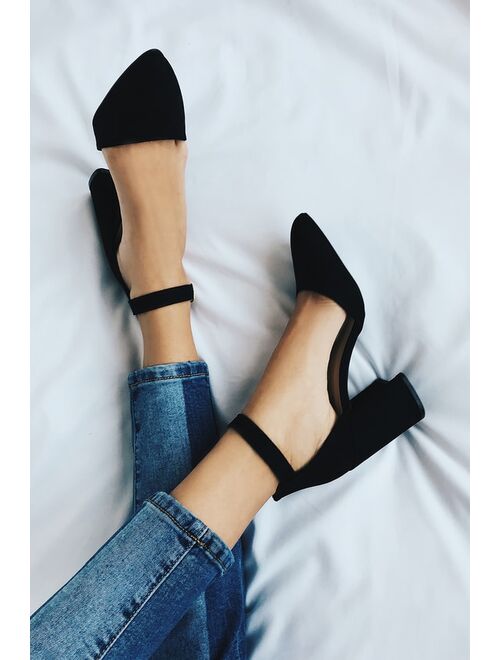 Lulus Ellarose Black Suede Ankle Strap Heels