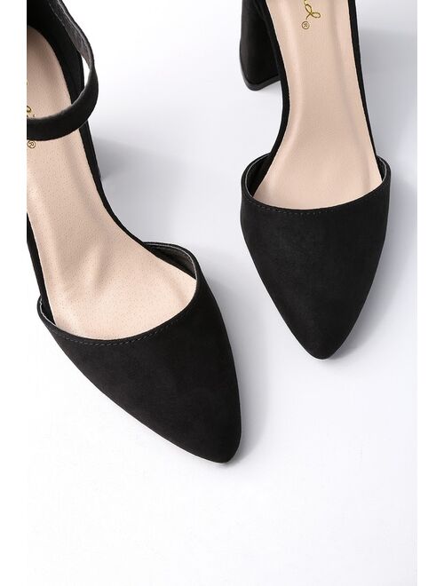 Lulus Ellarose Black Suede Ankle Strap Heels