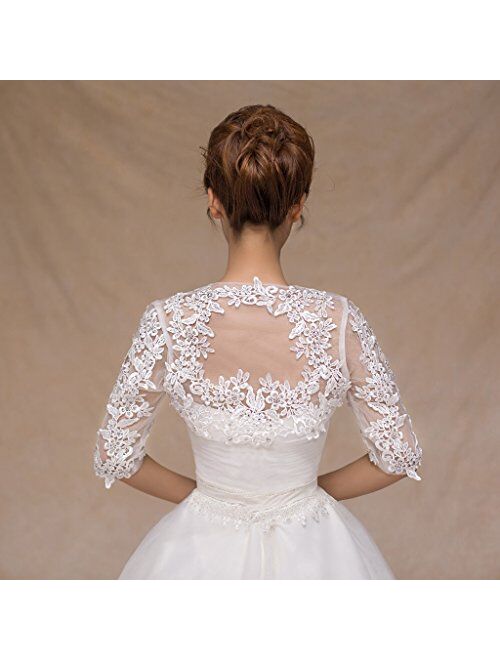 OYISHA 2016 Lace Half Sleeves Wedding Shrug Bridal Bolero Jackets Shawl PJ1004