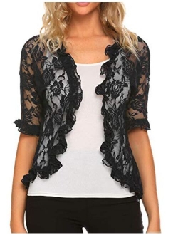 ELESOL Womens Lace Shrug Bolero Cardigan with Half Sleeve Elegant Ruffle Open Front for Evening Dresses