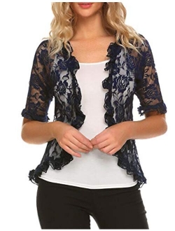 ELESOL Womens Lace Shrug Bolero Cardigan with Half Sleeve Elegant Ruffle Open Front for Evening Dresses