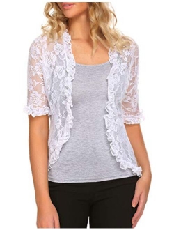 ELESOL Womens Lace Shrug Bolero Cardigan with Half Sleeve Elegant Ruffle Open Front for Evening Dresses