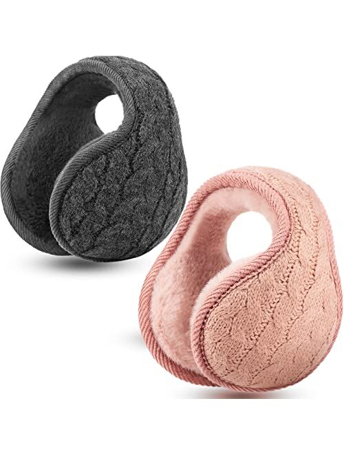 Syhood Foldable Ear Warmers Adjustable Knitted Earmuffs with Fuzzy Fleece Lining Unisex Furry Winter Earmuffs