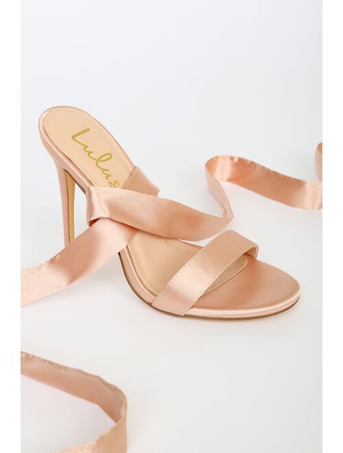 Lulus Sebastien Gold Satin Lace-Up High Heel Sandals