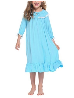 Girls Nightgowns Long Sleeve Sleepwear Comfy Princess Sleep Shirt Pajama Dress 4-13 Years