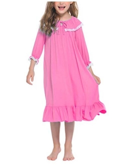 Girls Nightgowns Long Sleeve Sleepwear Comfy Princess Sleep Shirt Pajama Dress 4-13 Years