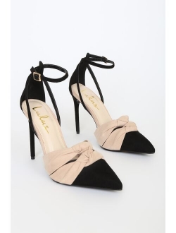 Santina White and Light Nude Pointed-Toe Ankle Strap Pumps