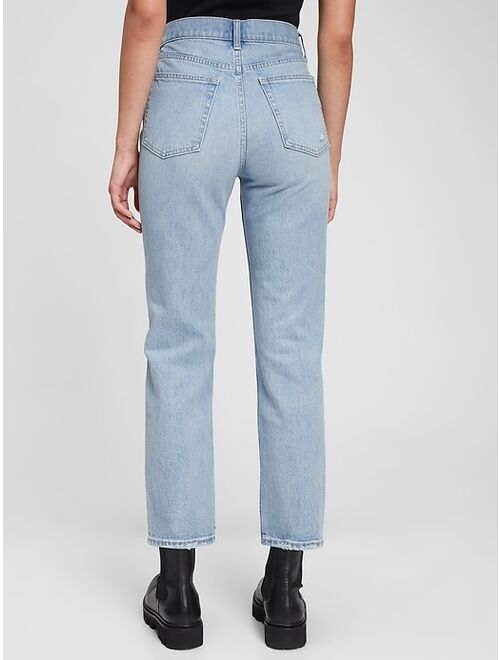 GAP High Rise Destructed Cheeky Straight Jeans with Washwell