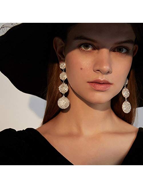 fxmimior Fashion Women Silver Rhinestones Circle Earrings Long Chain Drop Dangle Earrings Jewelry