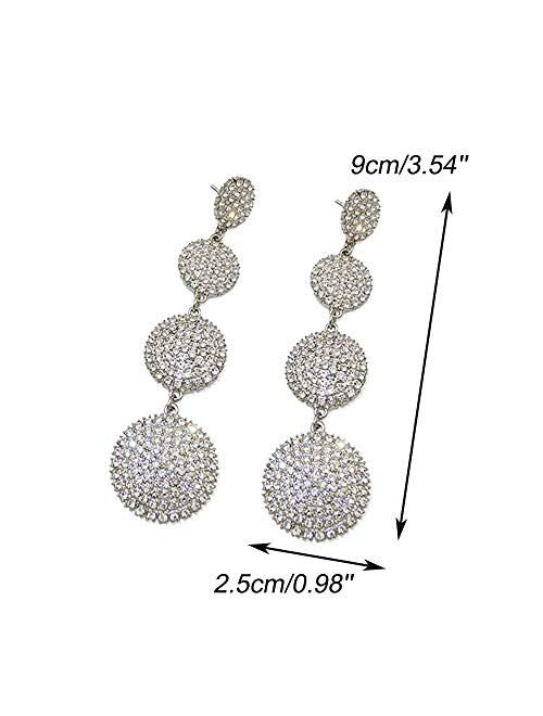 fxmimior Fashion Women Silver Rhinestones Circle Earrings Long Chain Drop Dangle Earrings Jewelry