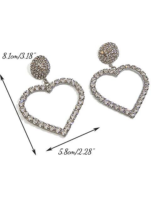 FXmimior Fashion Women Silver Heart Rhinestones Love Bar Earrings Long Chain Drop Dangle Earrings Jewelry for Women