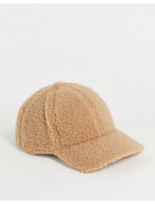 Asos Design borg baseball cap in neutral