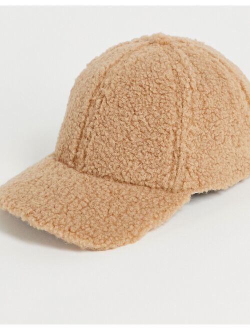 Asos Design borg baseball cap in neutral