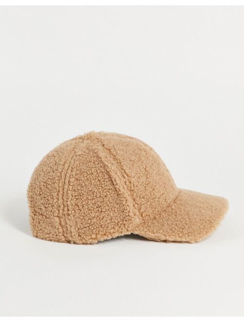 Asos Design borg baseball cap in neutral