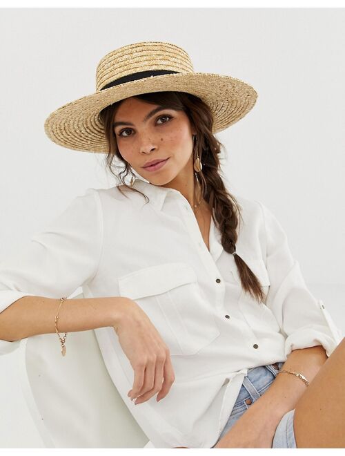 Asos Design natural straw easy boater with size adjuster