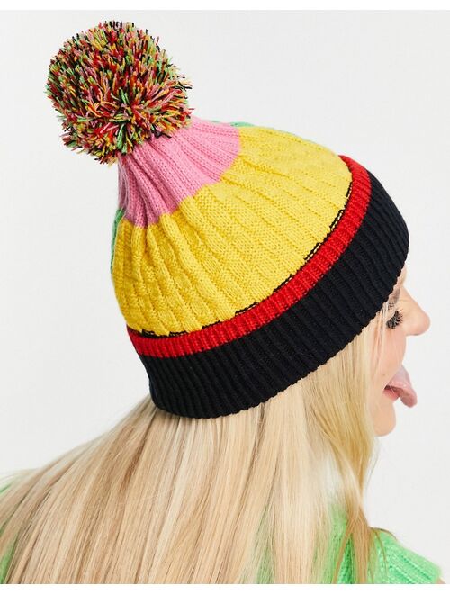 Asos Design knit pom beanie in multi