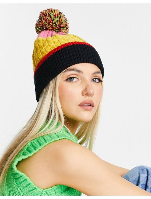 Asos Design knit pom beanie in multi