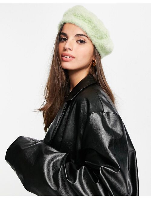 Asos Design fluffy knitted beret in green