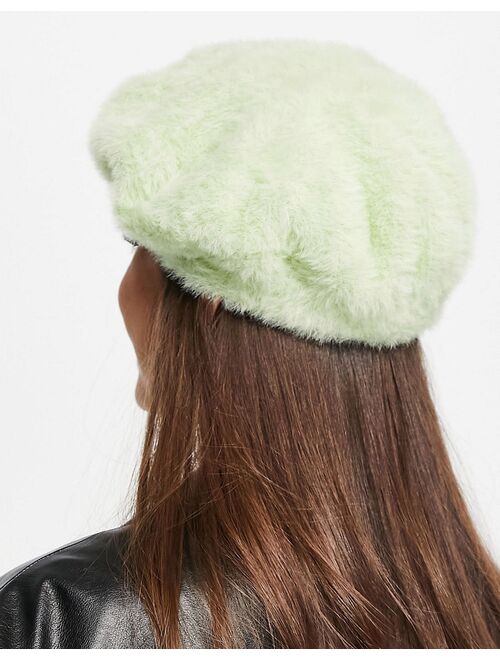 Asos Design fluffy knitted beret in green