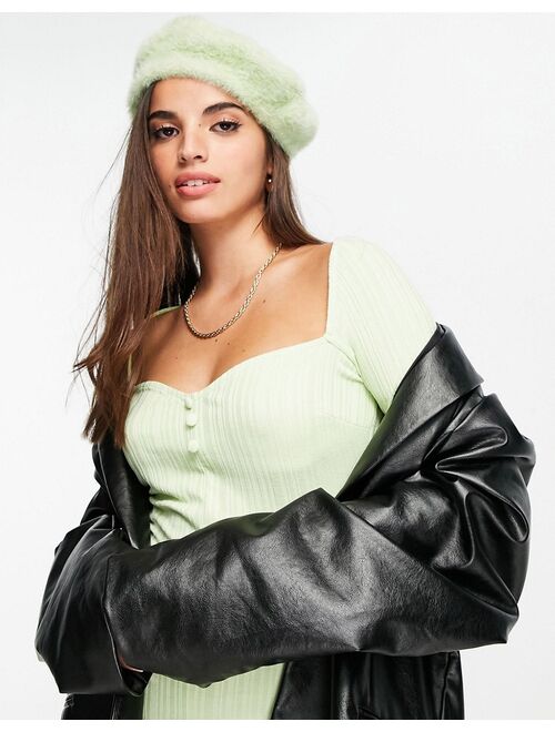 Asos Design fluffy knitted beret in green