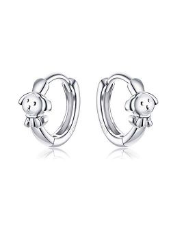 Dtja Cute Dog Small Hoop Earrings for Women Girls Teens 925 Sterling Silver Sensitive Ear Puppy Cartilage Sleeper Hoops Helix Stud Clip for Pet Lover Animal Jewelry Birth