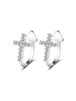 Dtja CZ Criss Cross Clip on Cuff Wrap Hoop Earrings for Women Girls S925 Sterling Silver Non-Pierced Ears Pave Crystal Diamond Small Cartilage Crawler Sweep Earring Delic