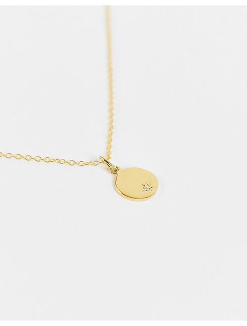 Asos Design sterling silver with gold plate necklace with M initial and crystal coin pendant