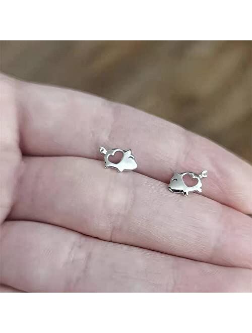 Dtja Love Heart Cute Pig Sterling Silver Studs Earrings for Women Teen Girls Sensitive Ears Tiny Lucky Post