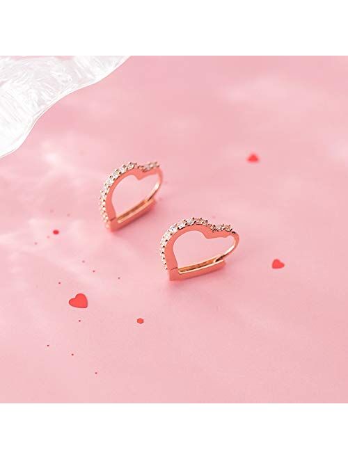 Dtja CZ Love Heart Huggie Small Hoop Earrings for Women Girls Teens S925 Sterling Silver Crystal Heart Daith Cartilage Stud Minimalist Sleeper Hoops Cute Birthday Christm