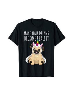 Cute Pug T-Shirt Funny Pug & Unicorn T-shirt - for Dog lover, Kids & Women