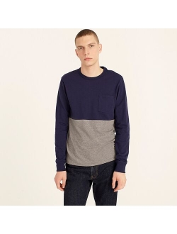 Long-sleeve slub cotton pocket T-shirt