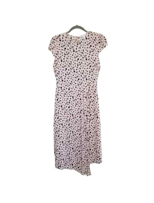 Leith NWT Floral Cap Sleeve Pleated Front Pink Midi Dress Size S