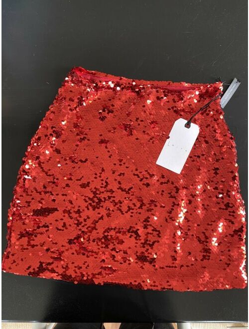 Leith Sequin Miniskirt RED LAVA / XXS  NEW NWT Holiday! Christmas New Years!