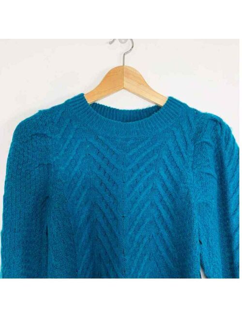 NEW Leith Brushed Cable Pullover Sweater XS Tea Gloss Puff Sleeves Crew Neck