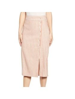 Stripe Midi Skirt Pink White Savvy Button Detail Women's Size XXS
