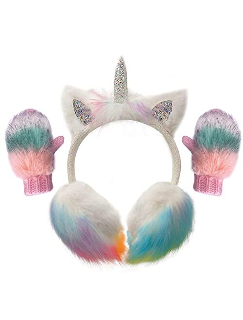 Gifts Treat Girls Unicorn Earmuffs And Gloves Set