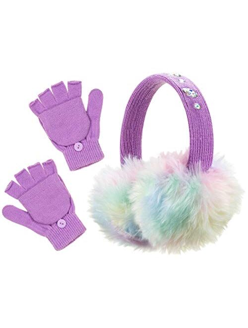 Peak 2 Peak Girls Earmuff and Convertible Fingerless Gloves Cold Weather Set