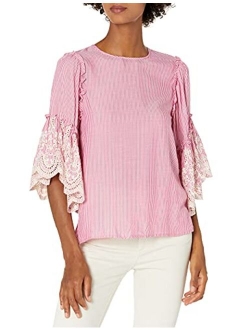 Women's Embroidered Ruffle Sleeve Top