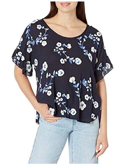 Karen Kane Women's Embroidered Ruffle Sleeve Top